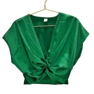 Micas – Satin Twist Front Crop Top – Emerald Green – Size S